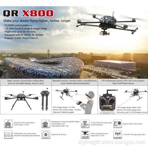 Gopro FPV Carbon Fiber black Drone Professional aerial video 4 axis quad copter UAS X800 Drone